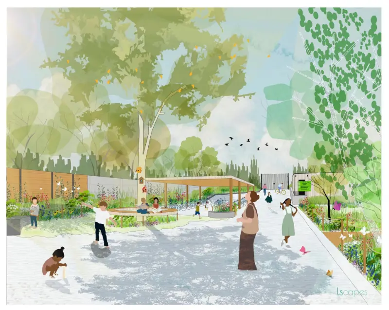 Ontwerp voor de groene speelplaats van GO! BS De Spreeuwen in Mechelen, door Lscapes