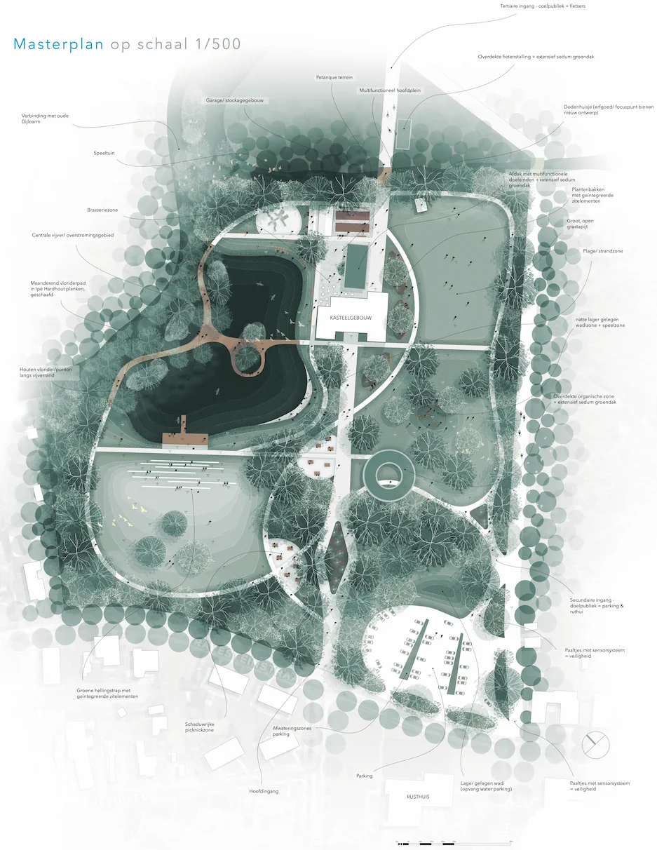 Masterplan van het Ravensteinpark, schaal 1/1000.